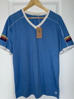 Marine Layer Re-Spun Varsity V-Neck Tee in Marina Blue - NWT